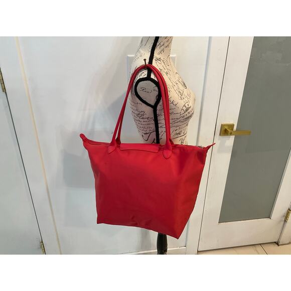 Authentic Longchamp Le Pliage Large NEO Orange Nylon Tote Shoulder bag - Picture 6 of 10